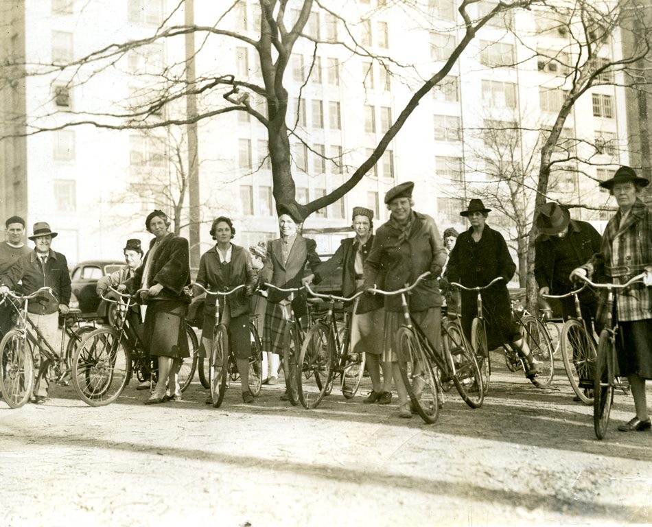 Cyclists in Boston, 1940's. Maurice Conn Collection.