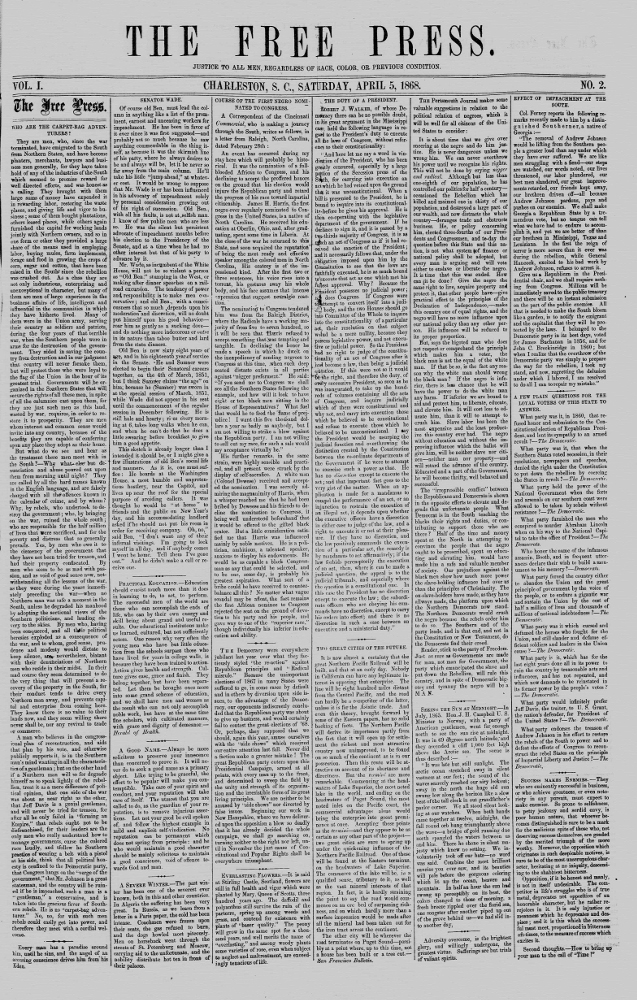 The free press. (Charleston, S.C.) 1868-186?, April 05, 1868, Image 1