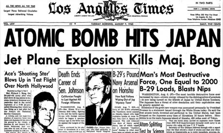 Los Angeles Times front page 6 August 1945.