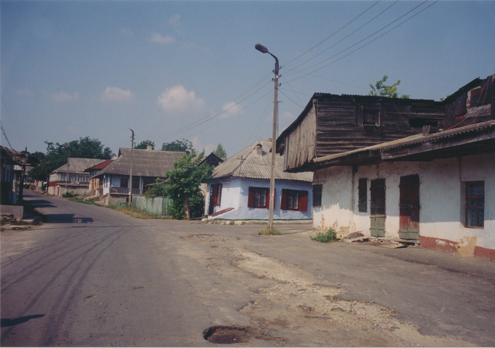 A view down Karl Marx Street from the main square of Sharhorod, Ukraine, 2002.