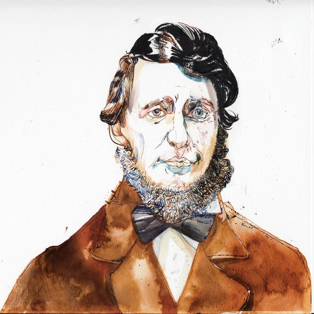 A color portrait of Henry David Thoreau