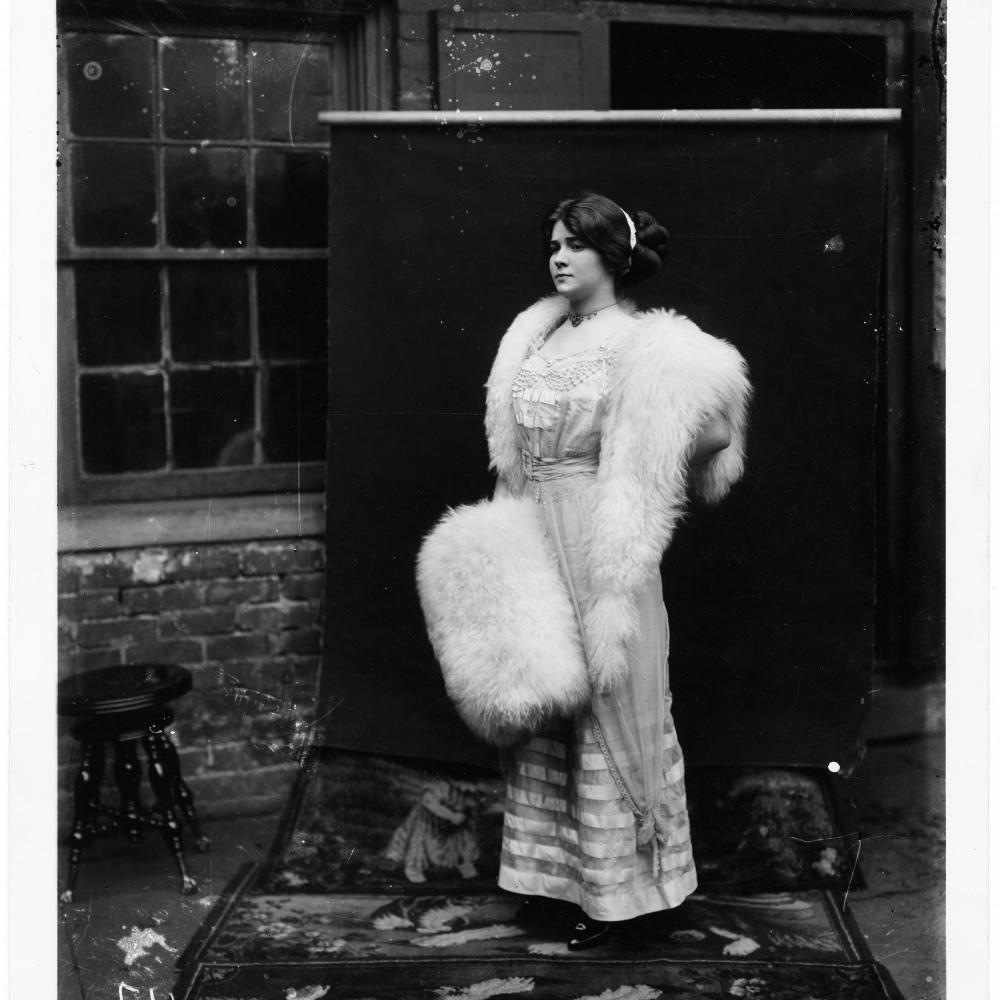 Portrait of a Storyville prostitute, wearing a fur stole