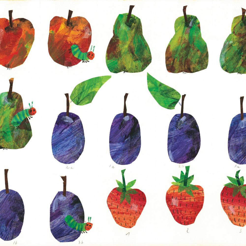 Color illustration of several varieties of apple.