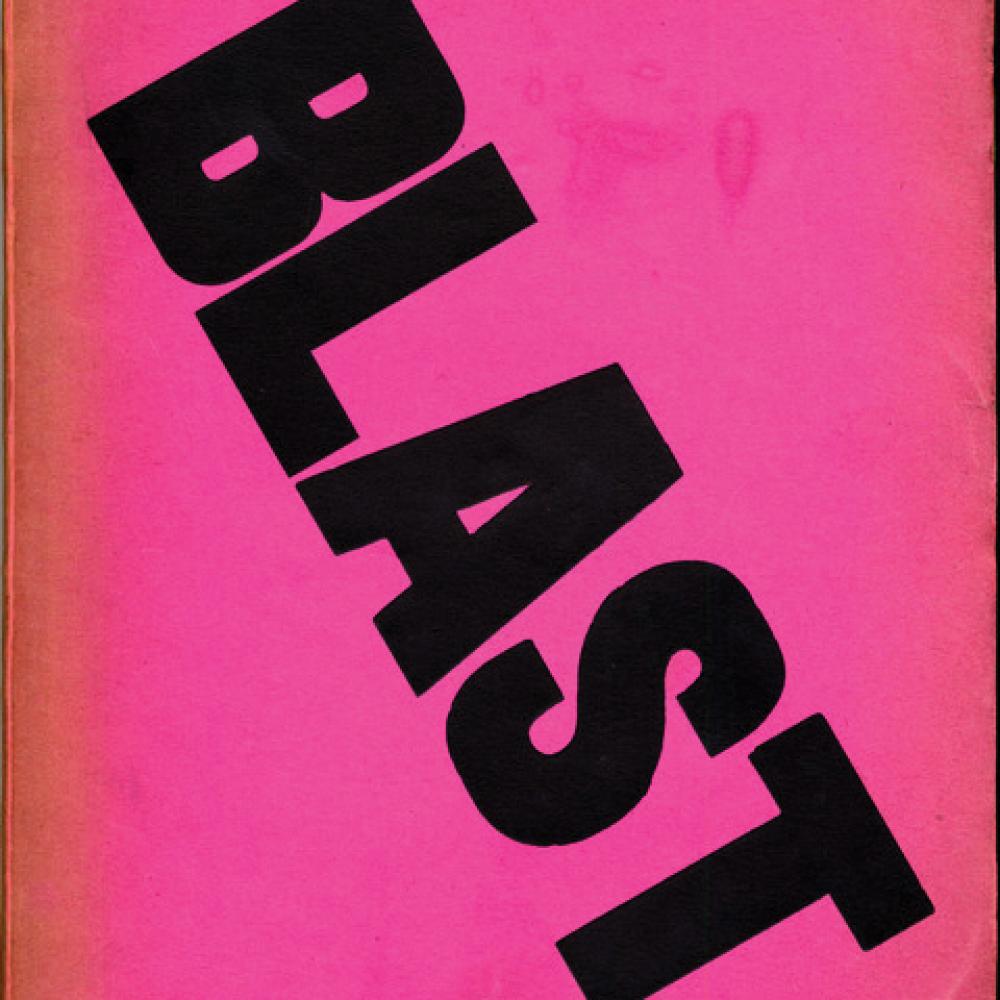 Magazine cover of Blast, with a hot pink background with "BLAST" in black block letters typed in a diagonal from left to right