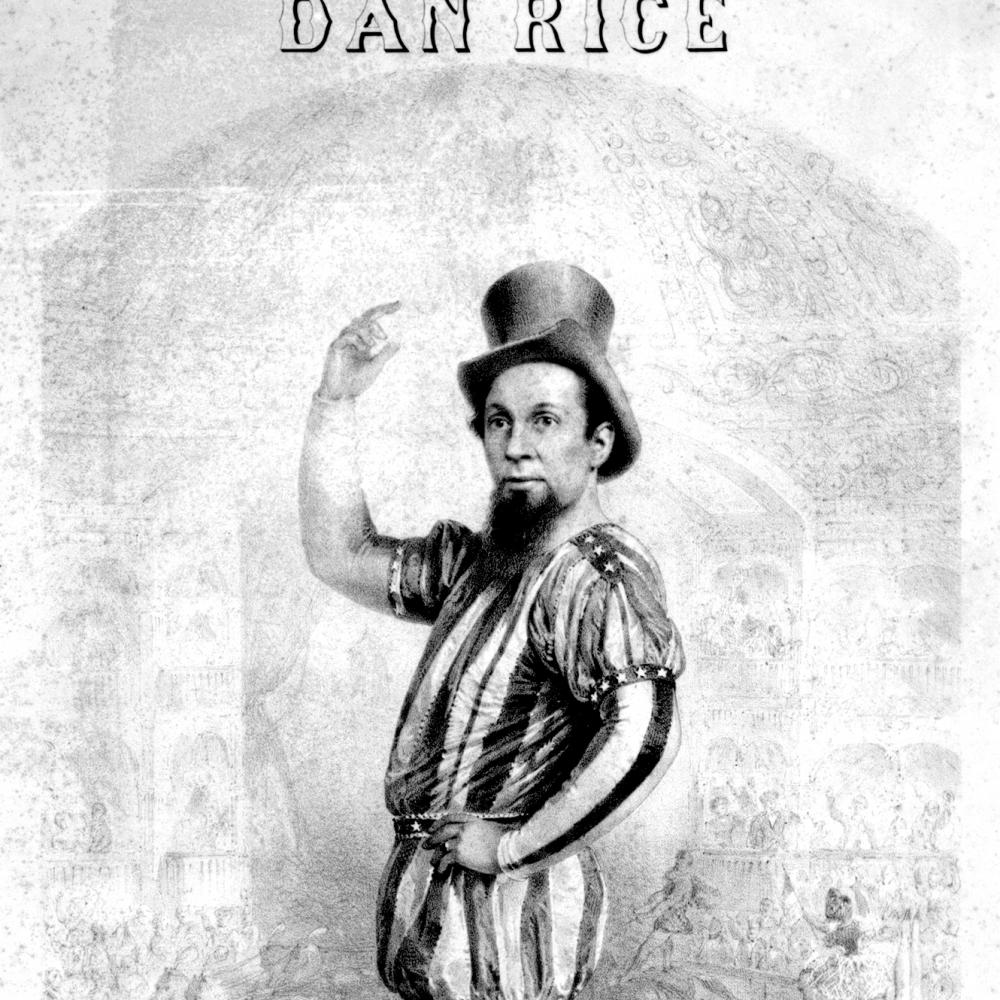 Black and white advertisement for a comedian's show, with a man dressed comically as Uncle Sam.