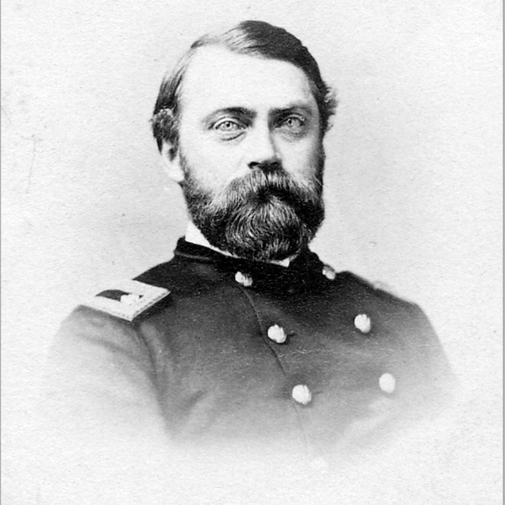 Black and white photo portrait of Richard Dodge in a military uniform.