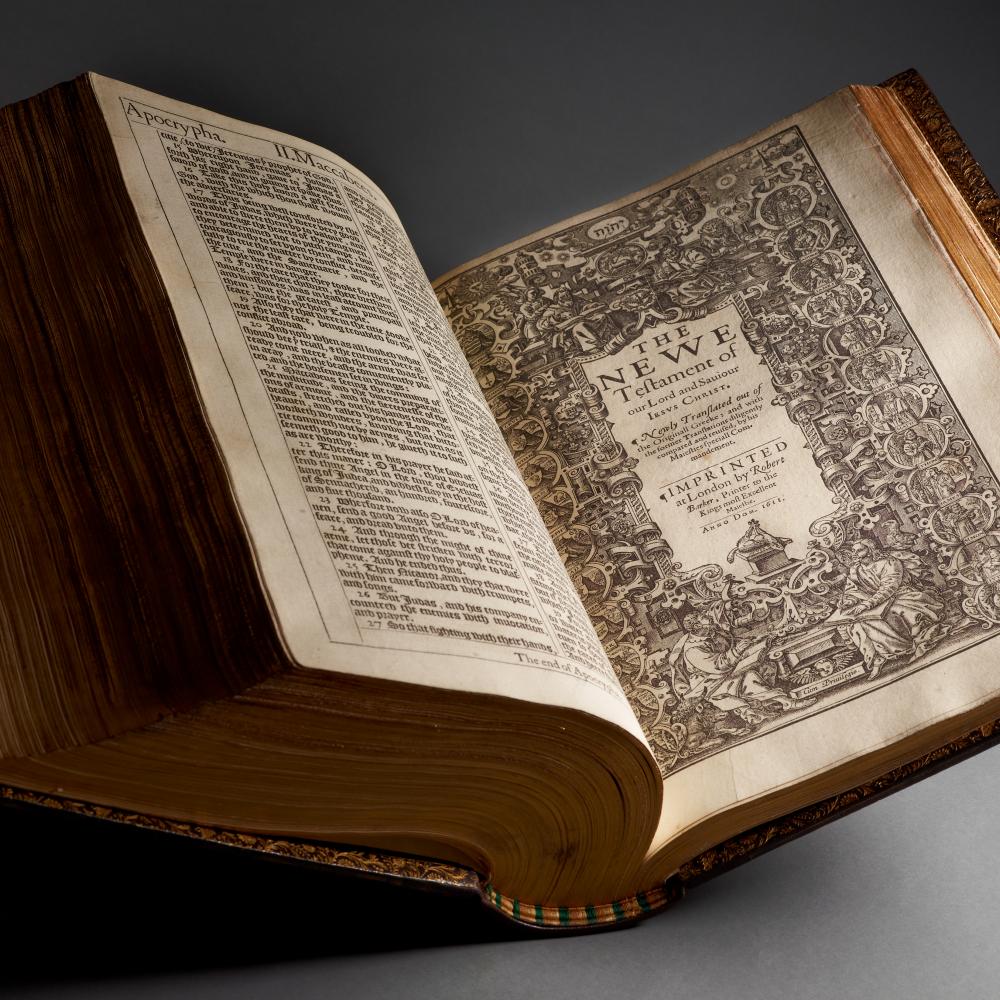 Photo of a large King James Bible.