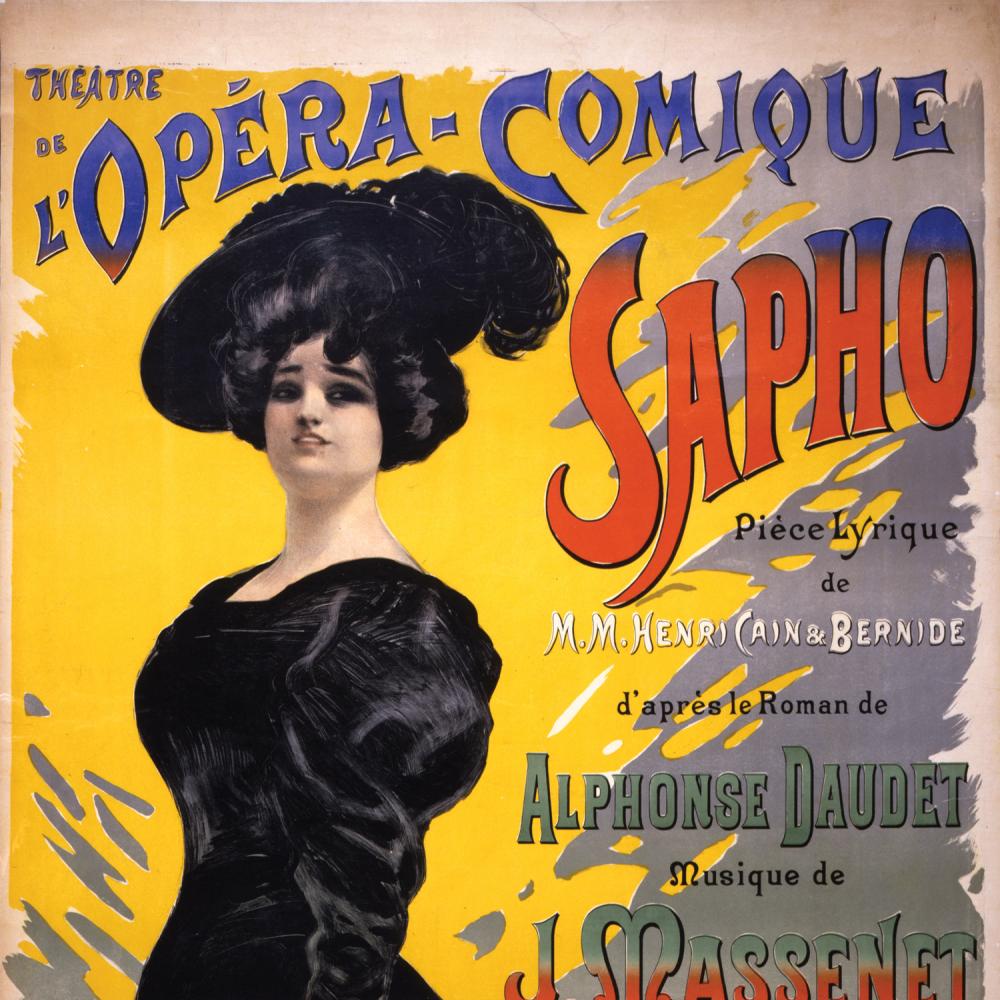 Illustrated advertisement for a comic opera by Emma Calve.