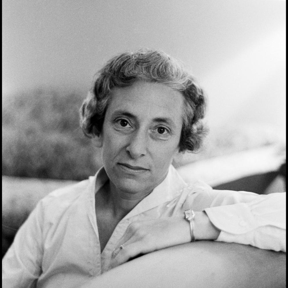 Black and white photo portrait of Barbara Tuchman.