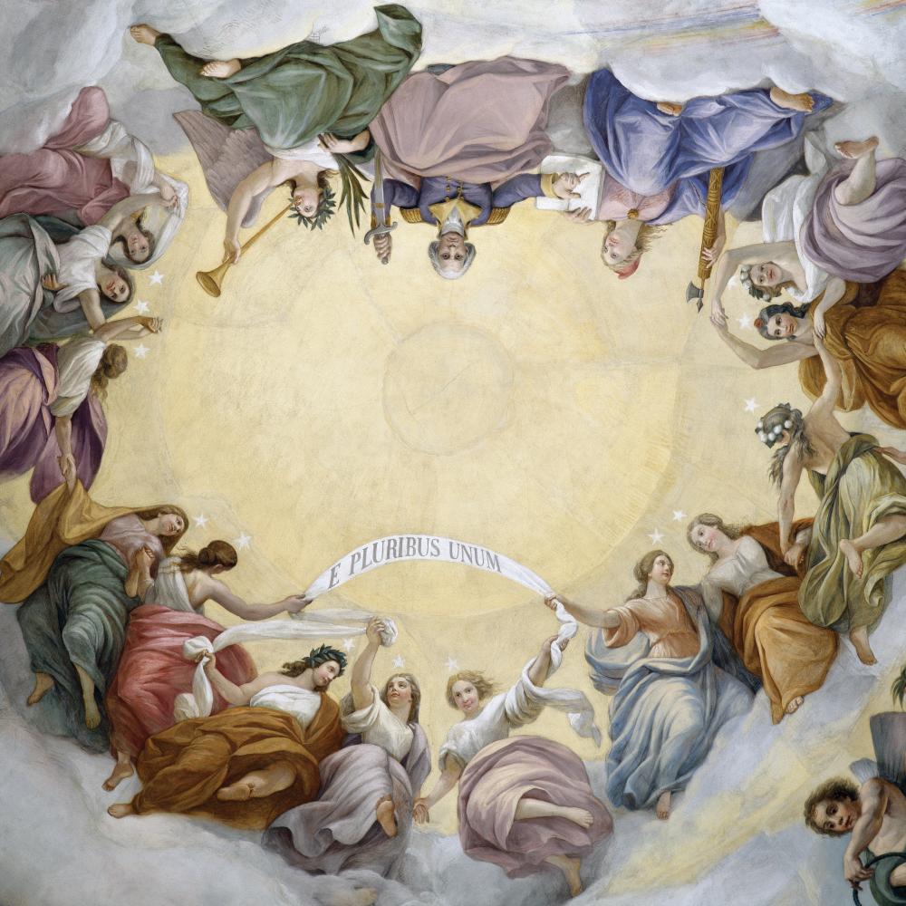 Ceiling fresco depicting the apotheosis of George Washington in the Capitol Rotunda.