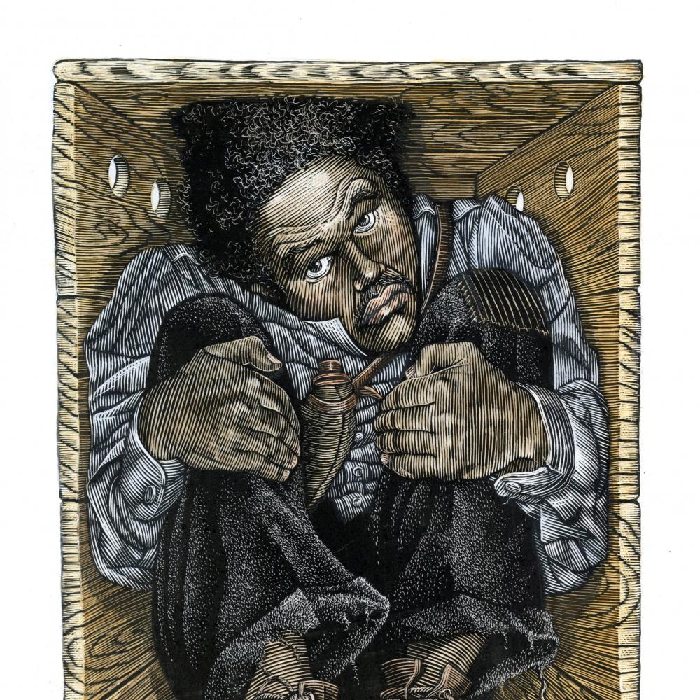 Drawing of a man in a box