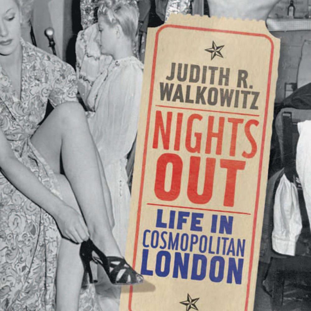 Photograph of a sign that reads "Nights Out: Life in Cosmopolitan London"