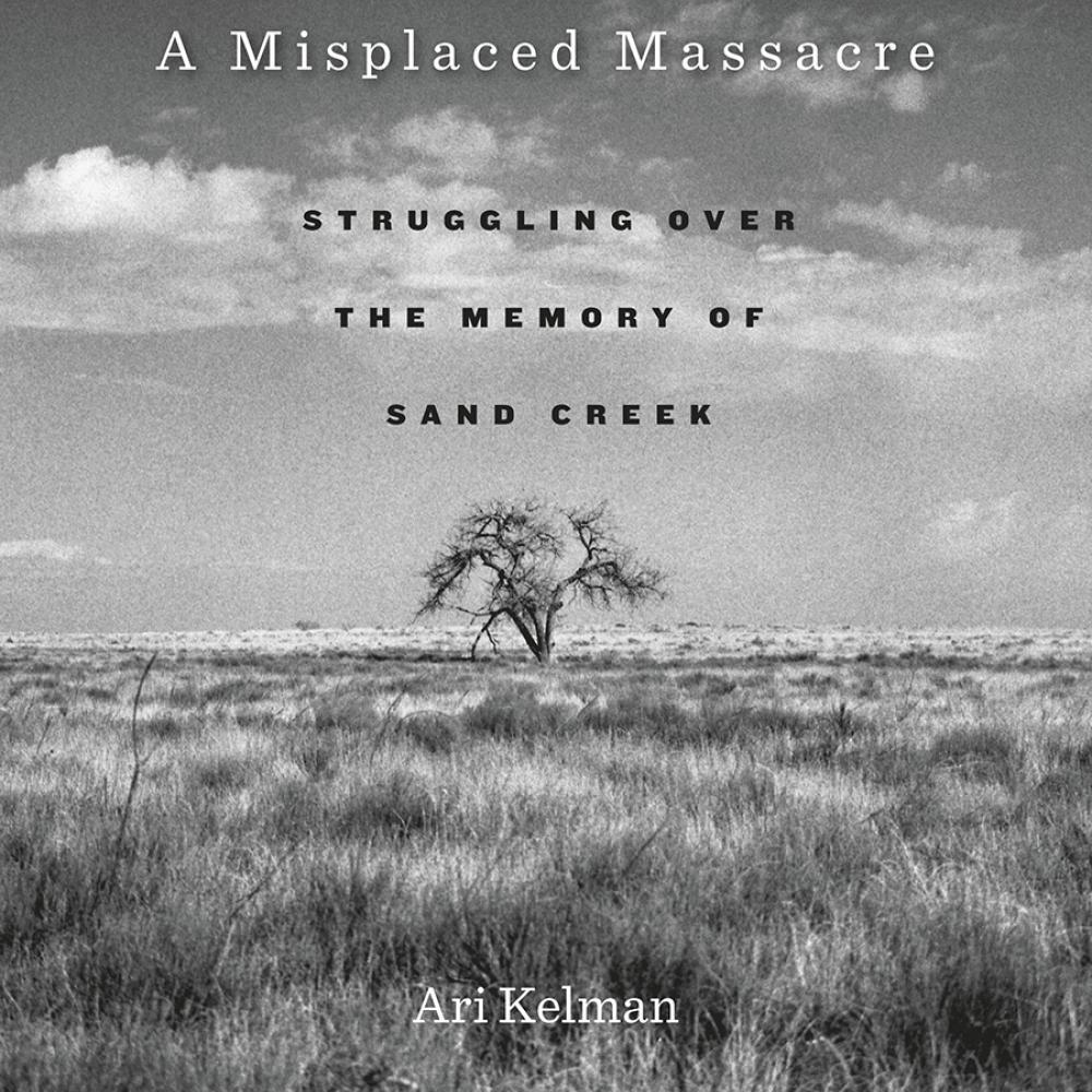 A Misplaced Massacre book cover, depicting a single tree on a grassy plain