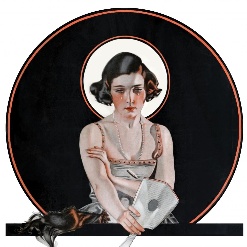 illustration of a girl holding out a mirror and crying