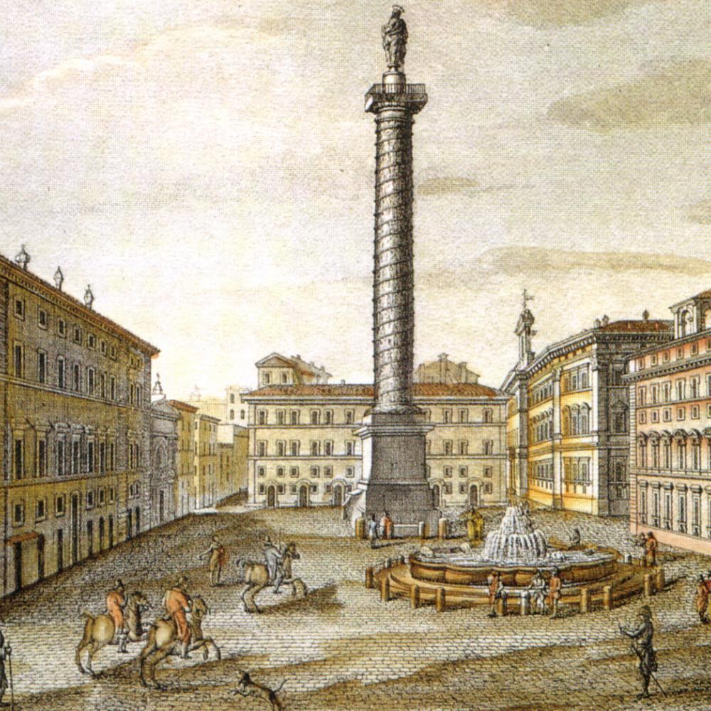 19th-century print of the fountain in the Piazza Colonna