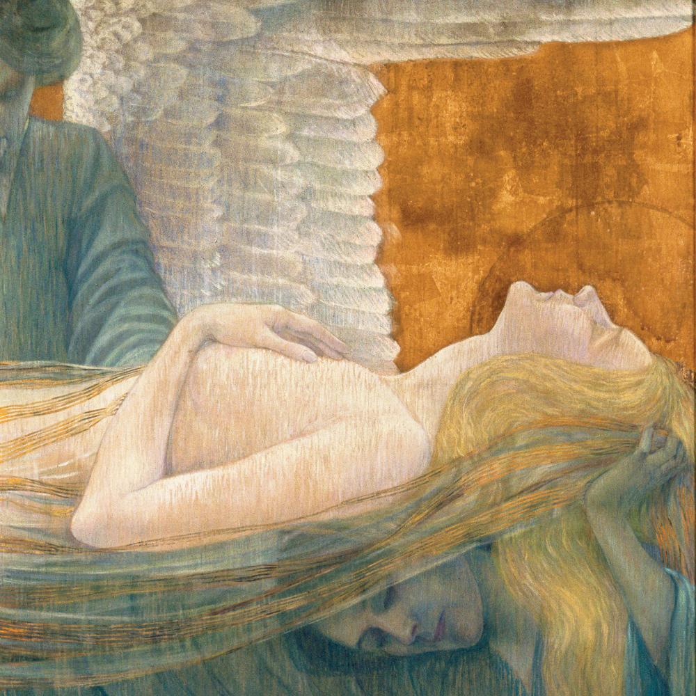 Painting by Wilhelm List of a deceased woman, St. Elizabeth, carried by angels. 