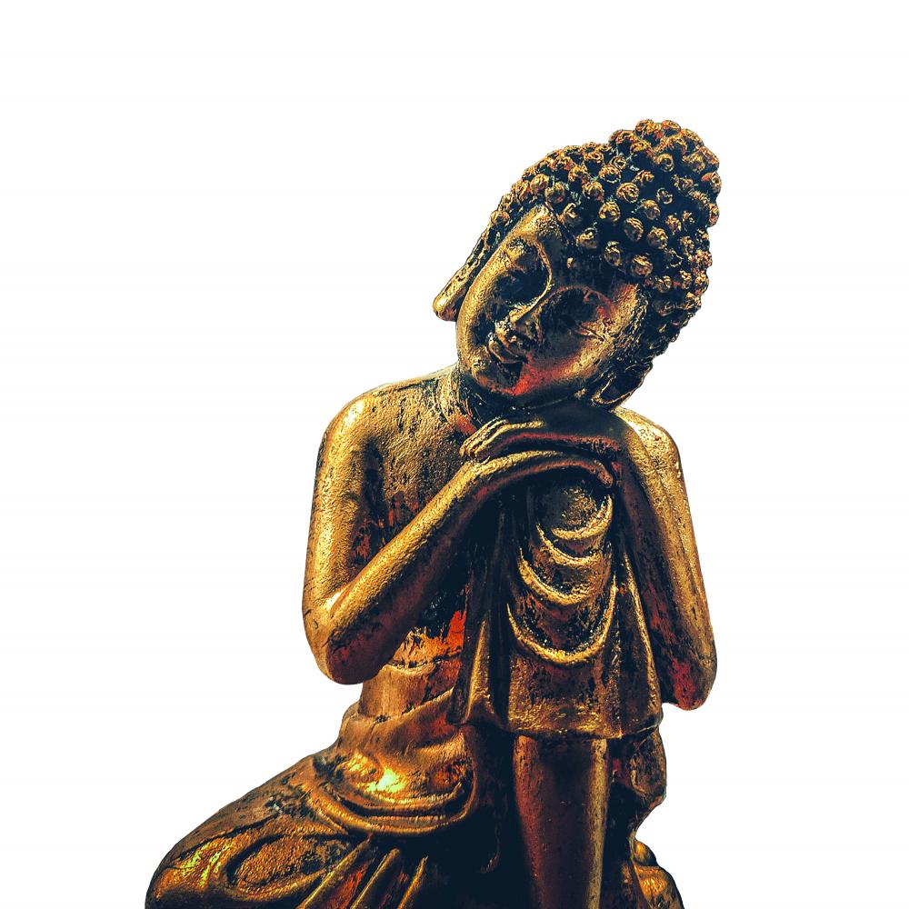 gold statue of leaning Buddha
