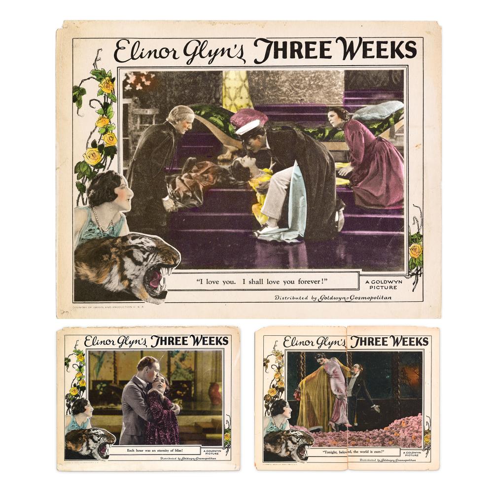 Three lobby cards for the film Three Weeks