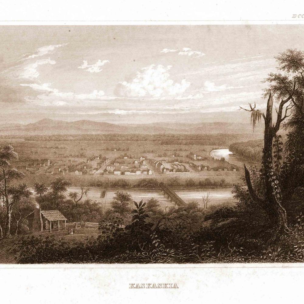 a sepia landscape drawing of Kaskaskia