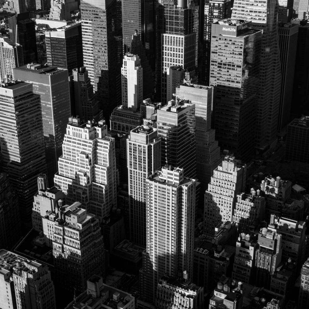 A black and white photograph of New York City