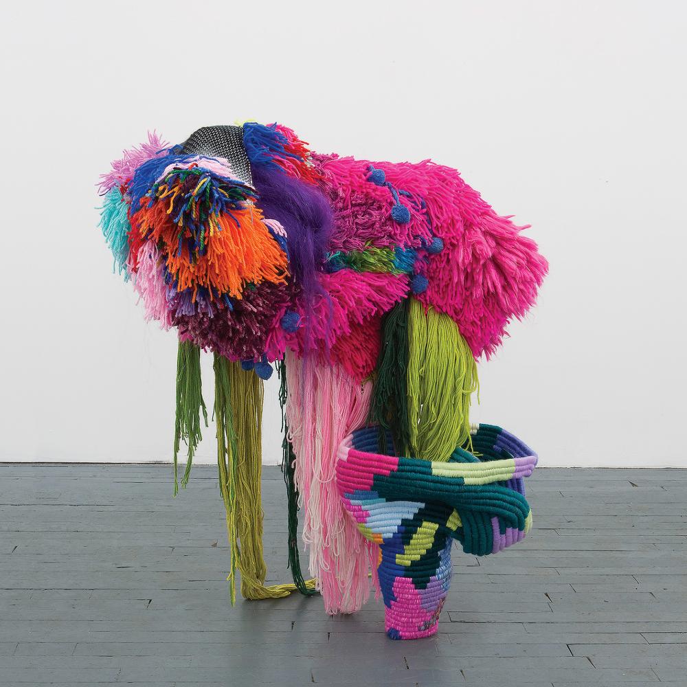 Colorful fiber art sculpture