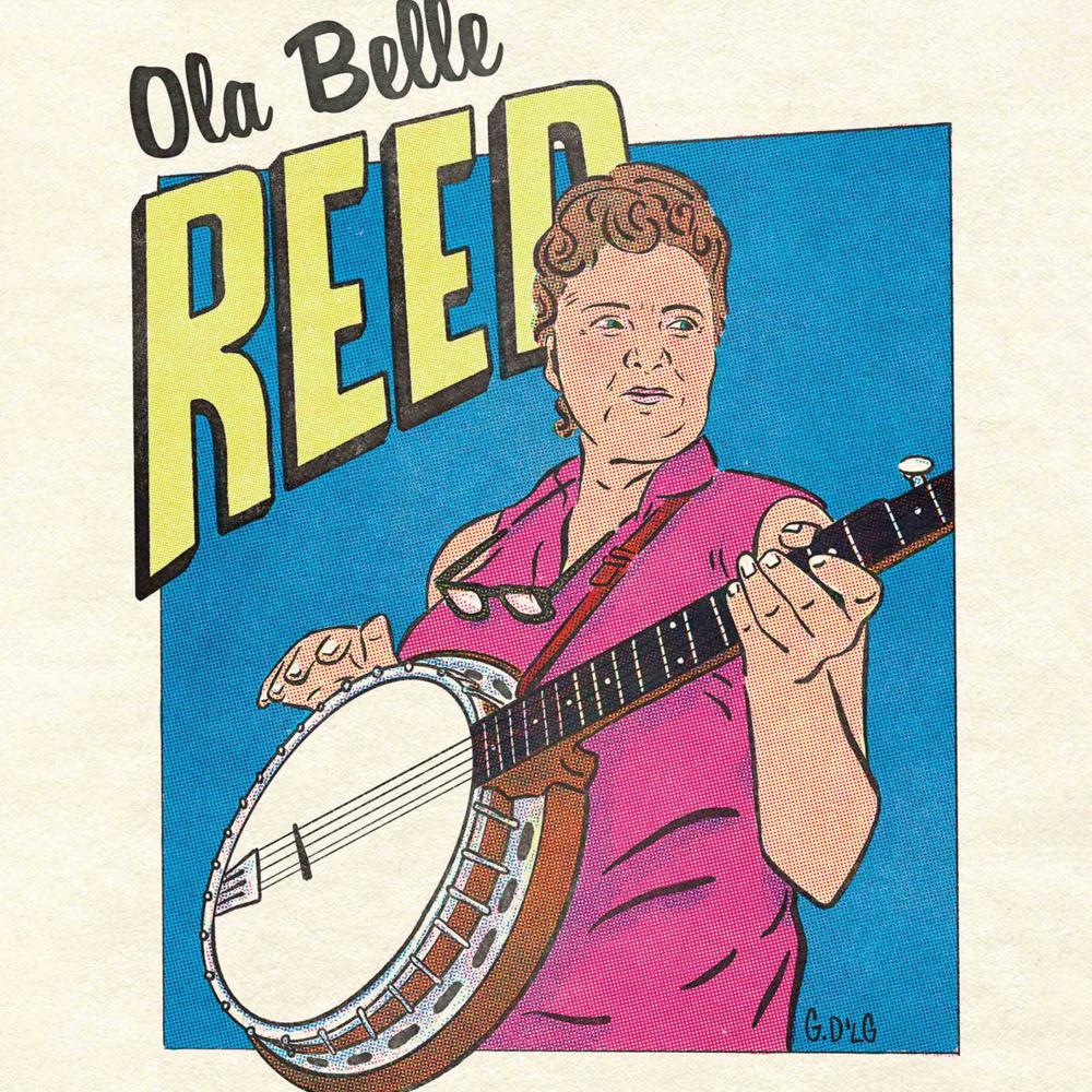 superhero cartoon of woman playing a banjo