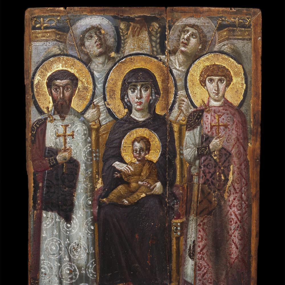 Icon with the Virgin and Child, Saints, Angels, and the Hand of God