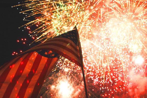 US flag with fireworks 