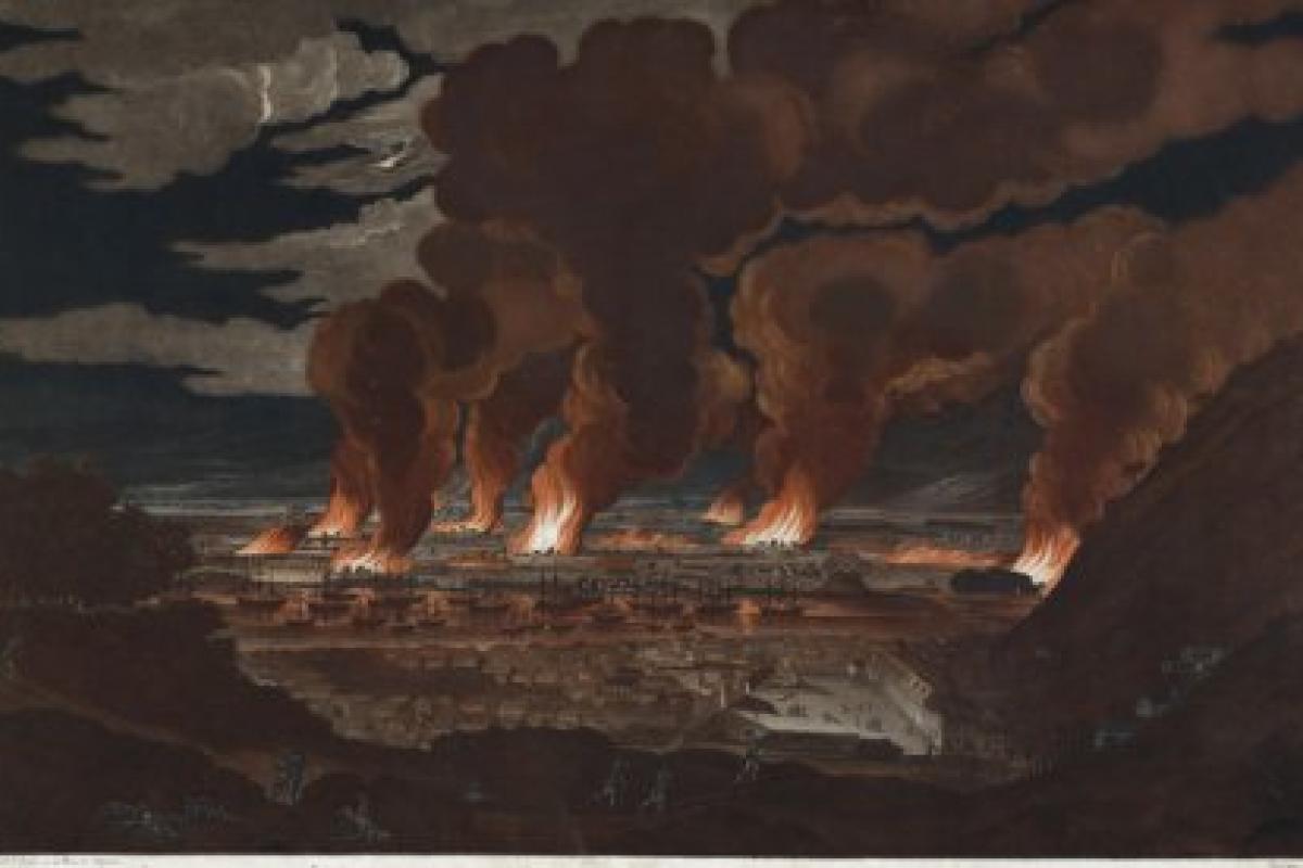 J.B. Chapuy after J.L. Boquet, Vue de l'incendie de la ville du Cap Français, 17