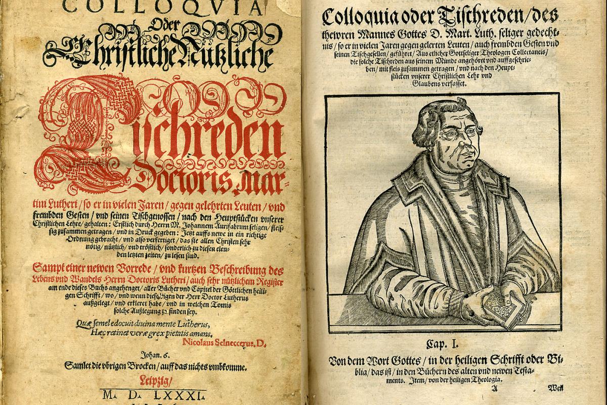 Title page and portrait from a 1581 edition of Martin Luther's writings in German.