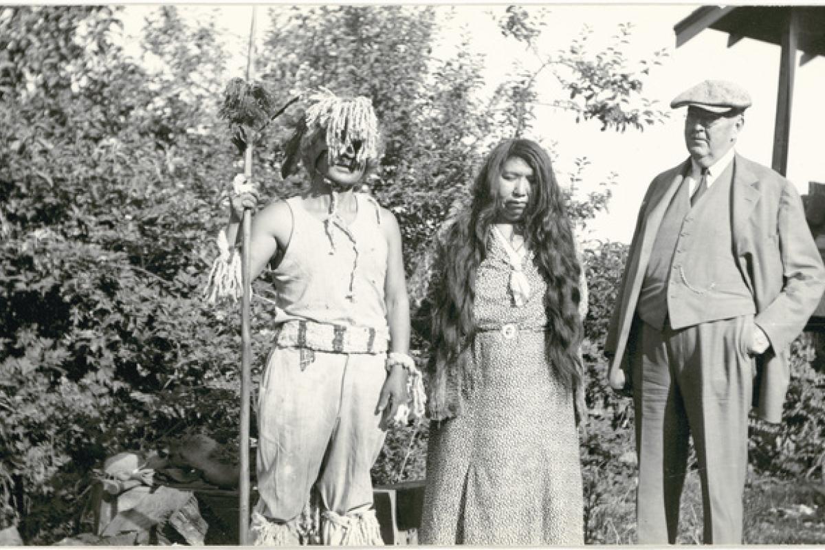 Two Saanich people with George Heye.