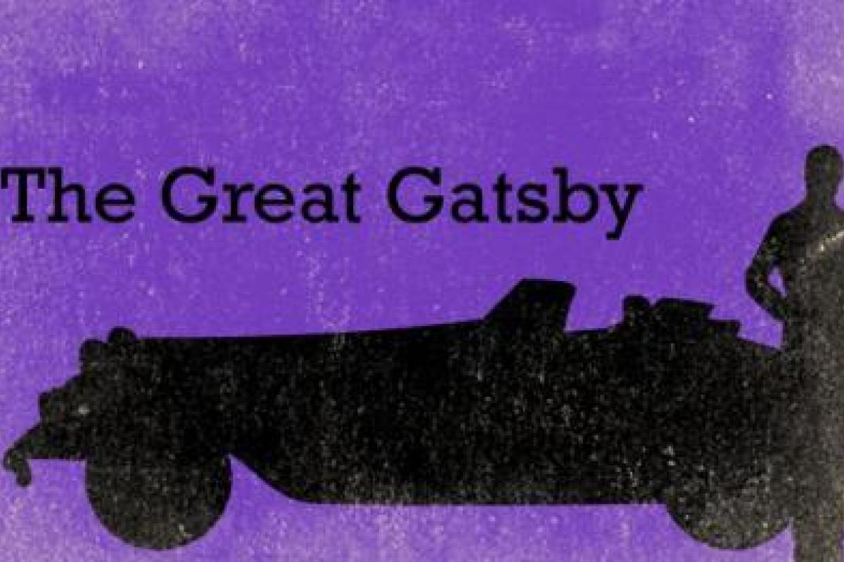 American Icons: The Great Gatsby header image, with silhouette of man in front of a car against a purple background