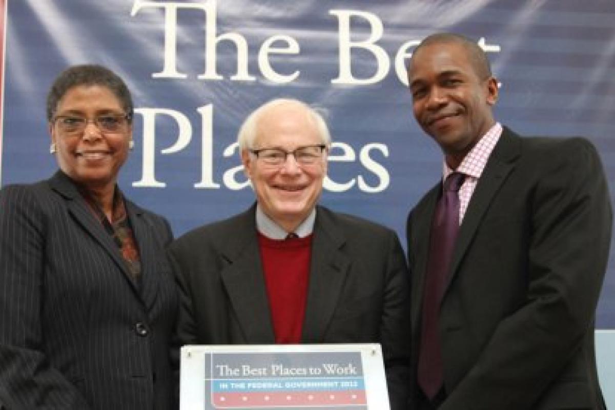 photo: Carole Watson, Jim Leach, Tony Mitchell of NEH, 2012 Best Places to Work