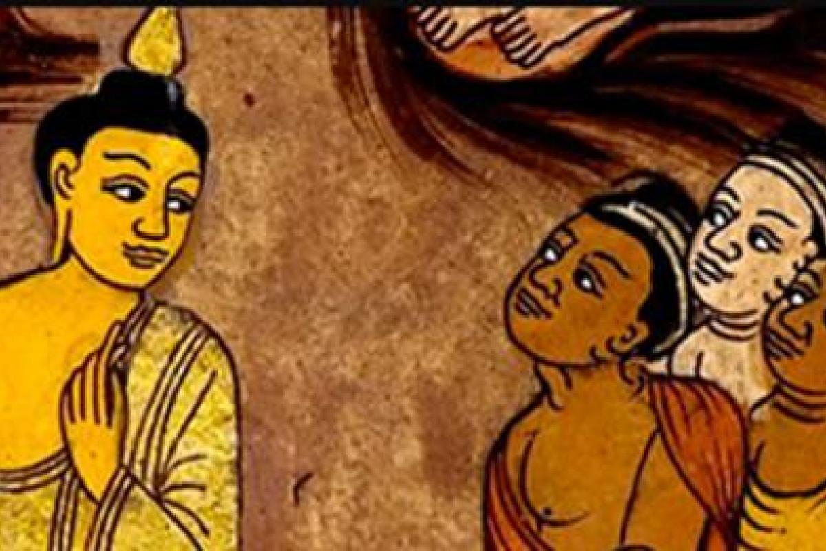 An illustration of the Buddha's first teaching