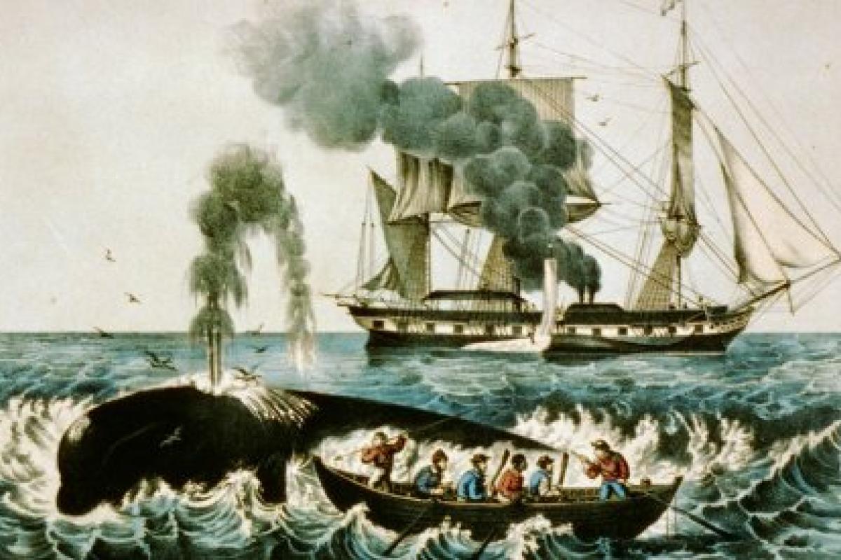 Currier & Ives, "Whale Fishery," hand-colored lithograph, late-19th century