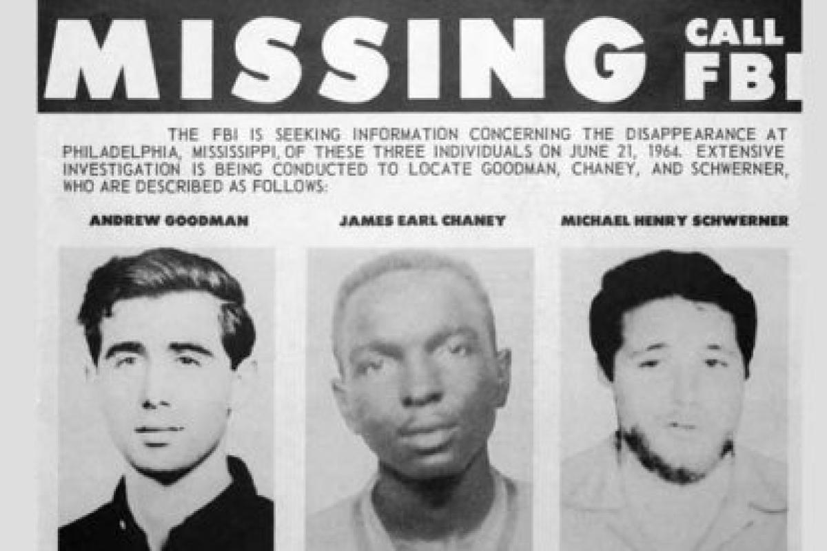 FBI Missing poster: Andrew Goodman, James Chaney, and Michael Schwerner