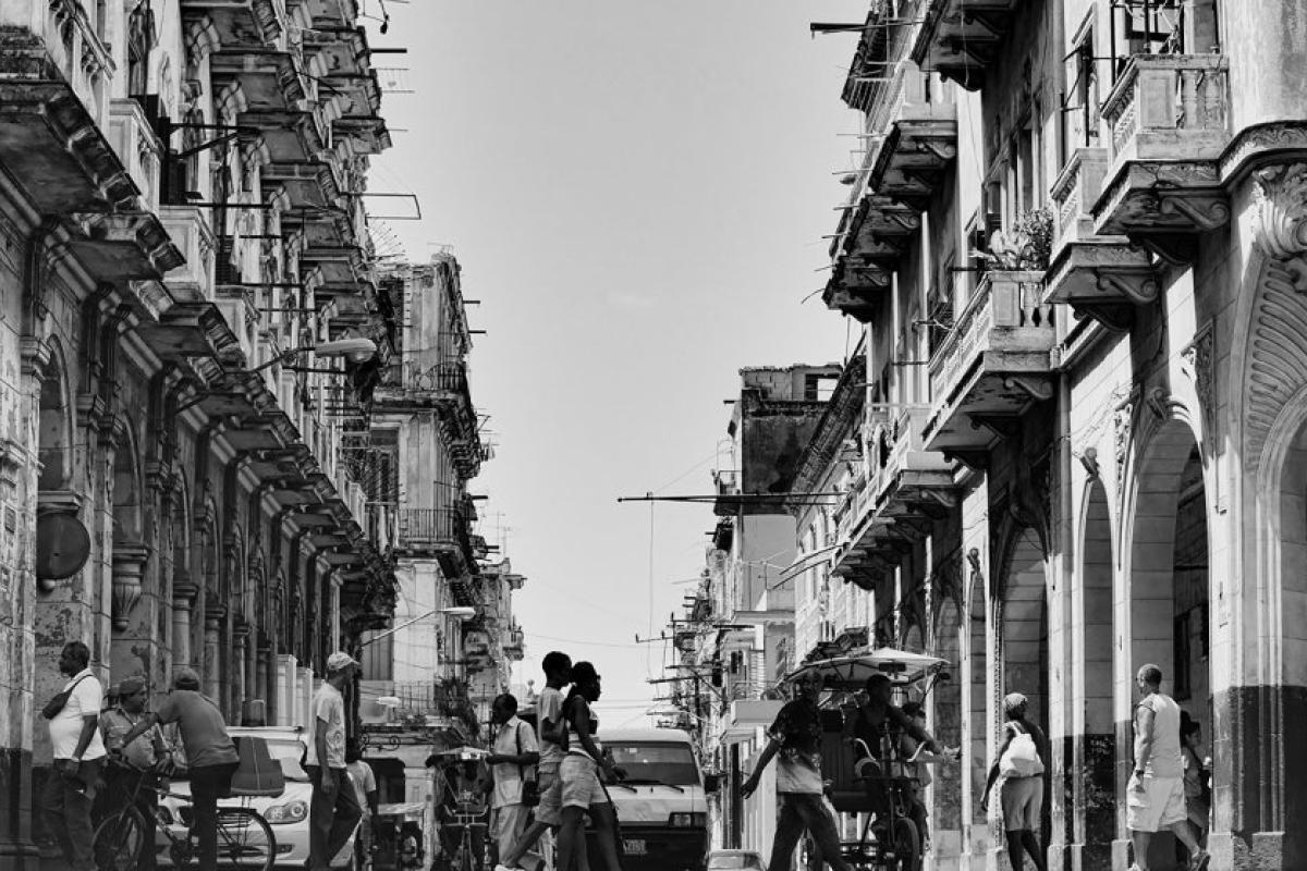Cuba street scene, black and white photo