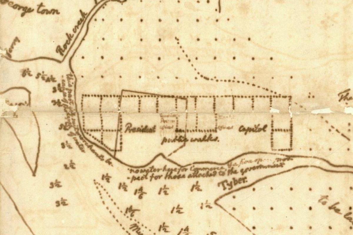 Jefferson's sketch of the new capital district, March 1791, Library of Congress