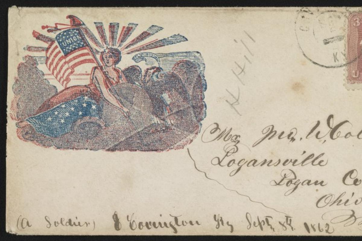 Civil War envelope showing Liberty holding a flag