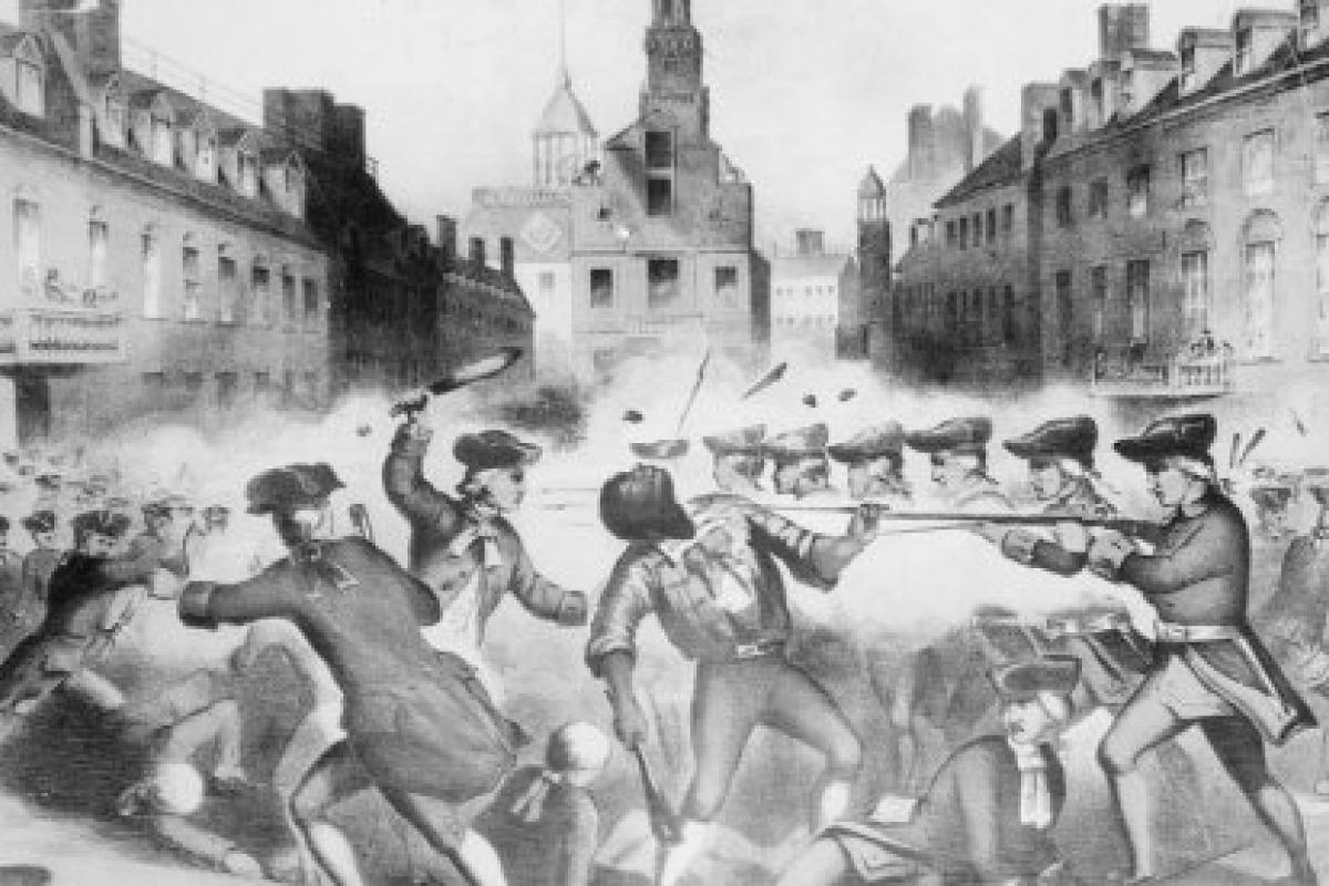 Image of Crispus Attucks being attacked by British soldiers