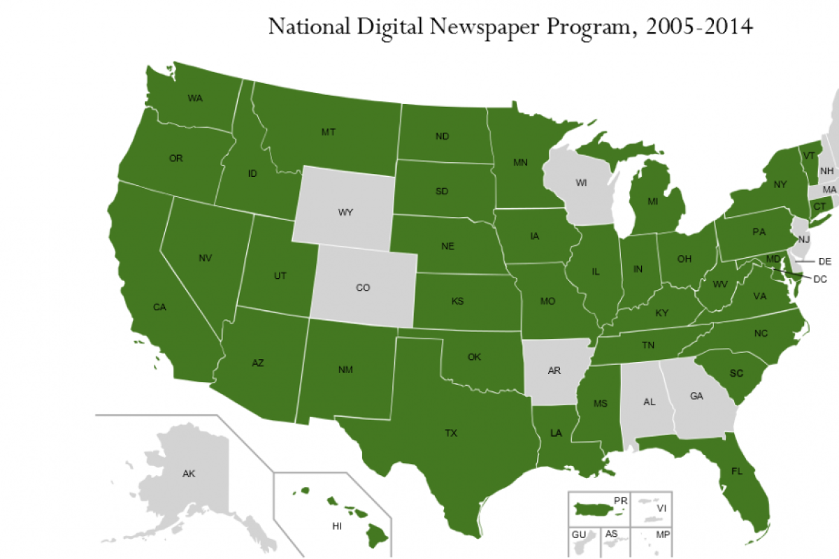 Map of US showing members of National Digital Newspaper Program