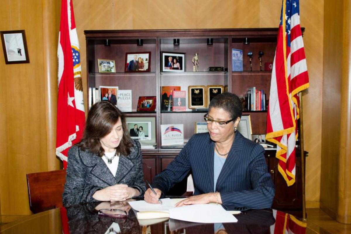 photo: Tara Sonenshine, State Department, and Carole Watson, NEH