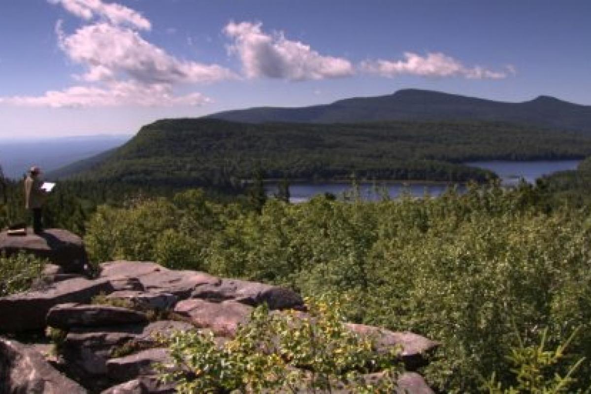 photograph of the Hudson River, with Catskill Mountains in background