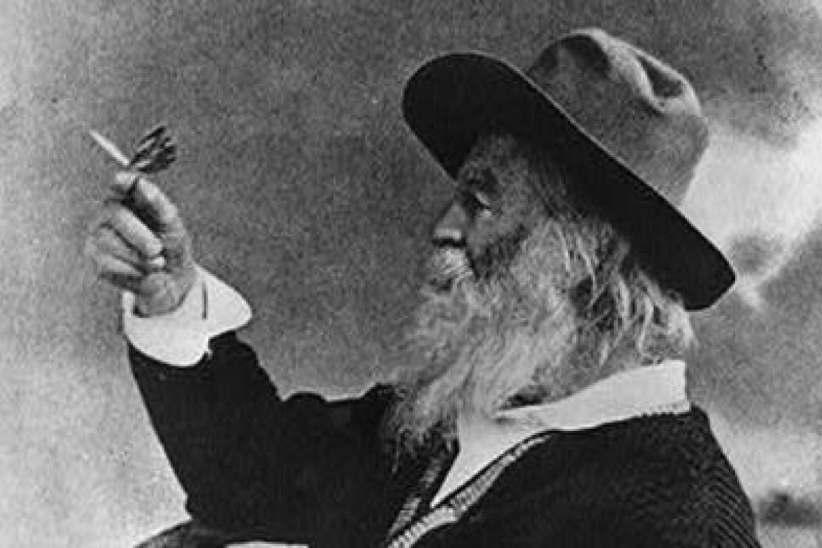 Black and white photograph of Walt Whitman