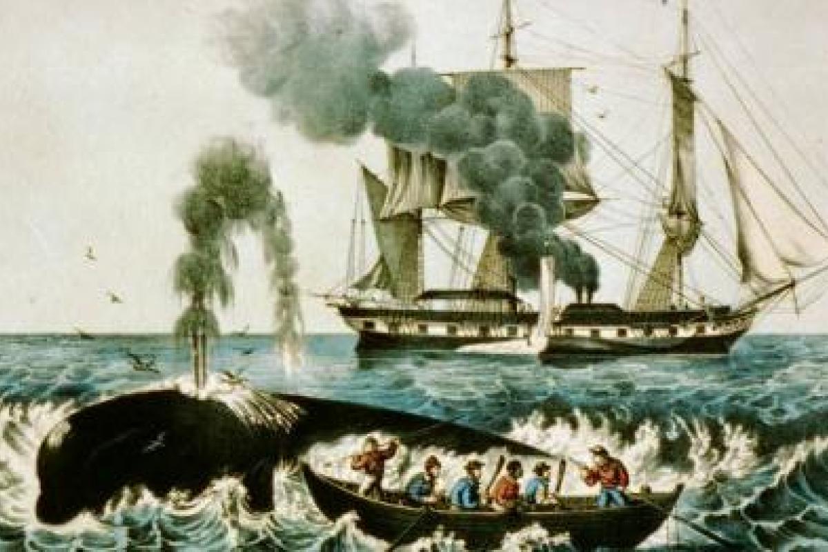 Whale fishery: attacking a right whale, Currier & Ives
