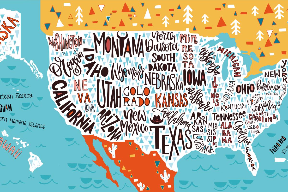 illustrated map of US states
