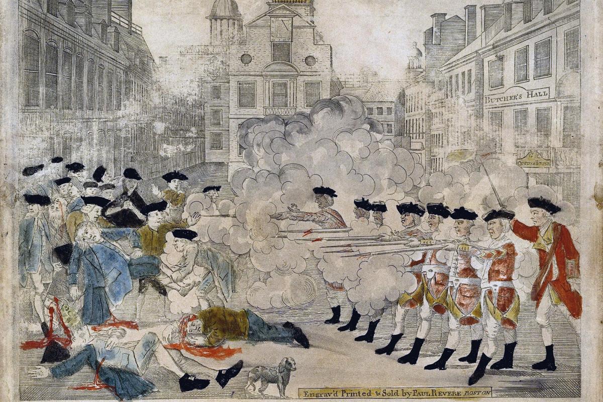Boston Massacre as portrayed by Paul Revere.