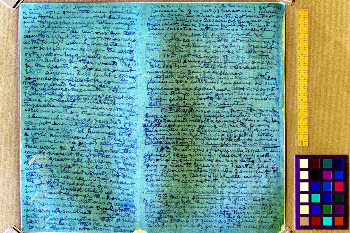 Livingstone, The 1871 Field Diary, examined with spectral imaging.