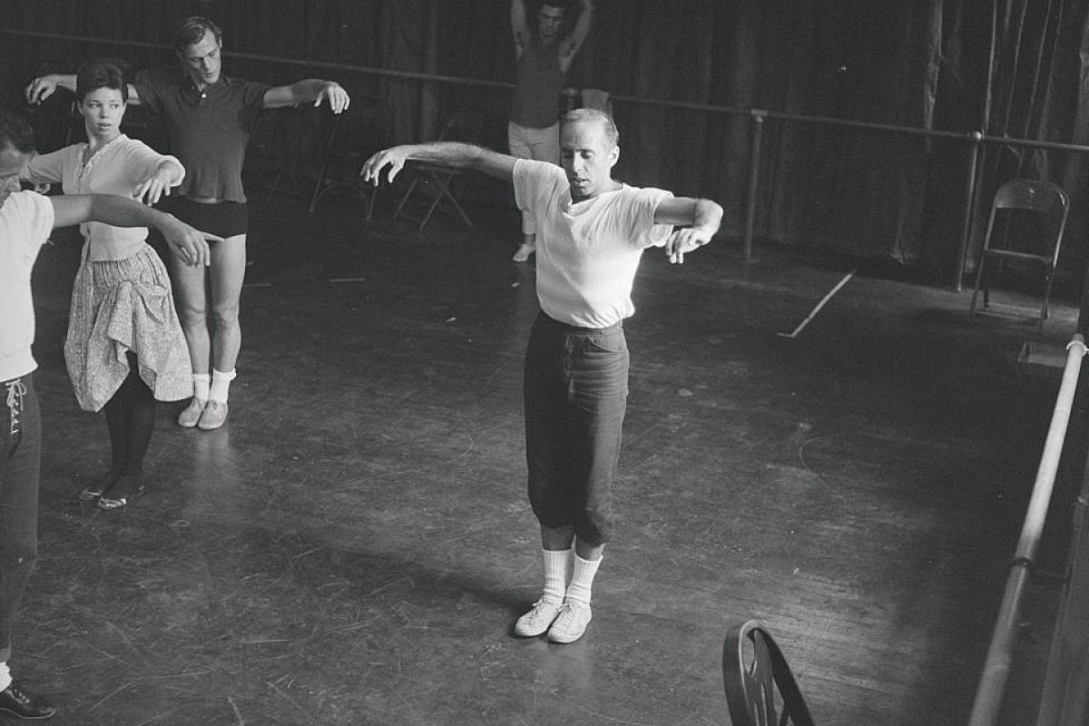 Jerome Robbins directing dancers during rehearsal for the stage production of ‘West Side Story’ in 1957.