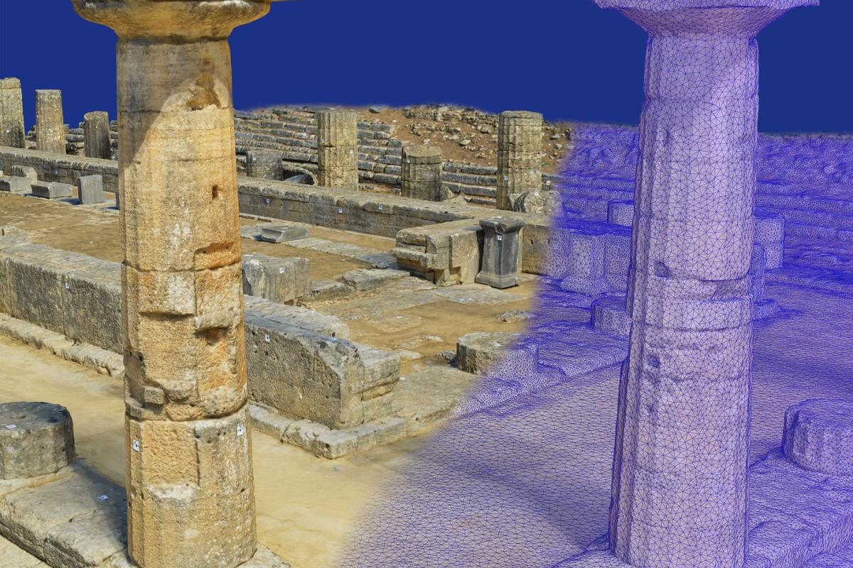 Image of Philip Sapirstein’s model of the temple of Hera at Olympia, revealing the mesh detail